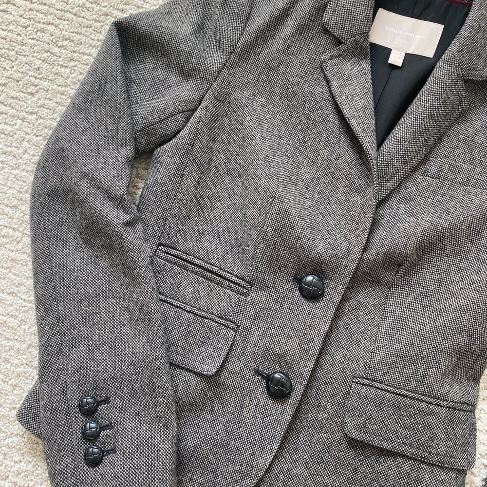 Banana Republic Tweed Short Blazer with Leather Buttons